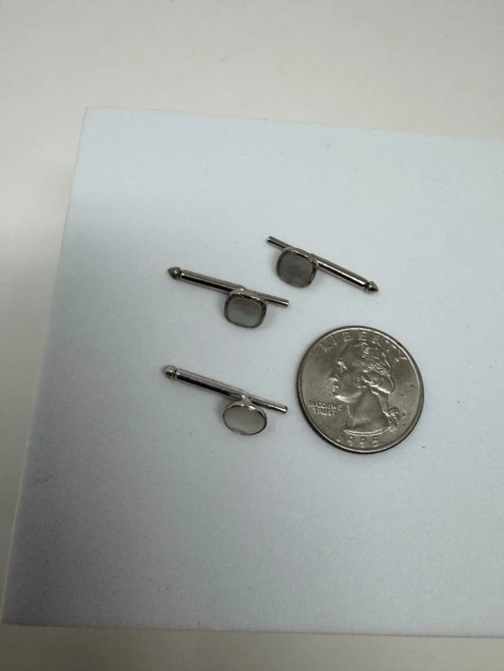 Vintage Swank Silver Tone Mother of Pearl Tuxedo Shirt Studs Set of 3